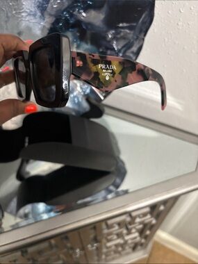 Prada Black Rectangular Sunglasses with Pink & Olive Camo Temples
